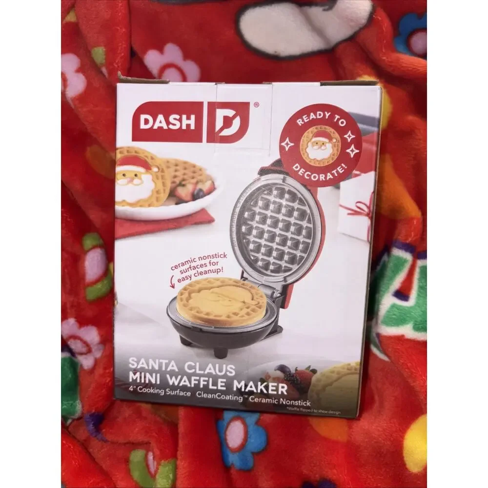 Dash Santa Claus Mini Waffle 2025 Maker Non-Stick 4” Surface BRAND NEW